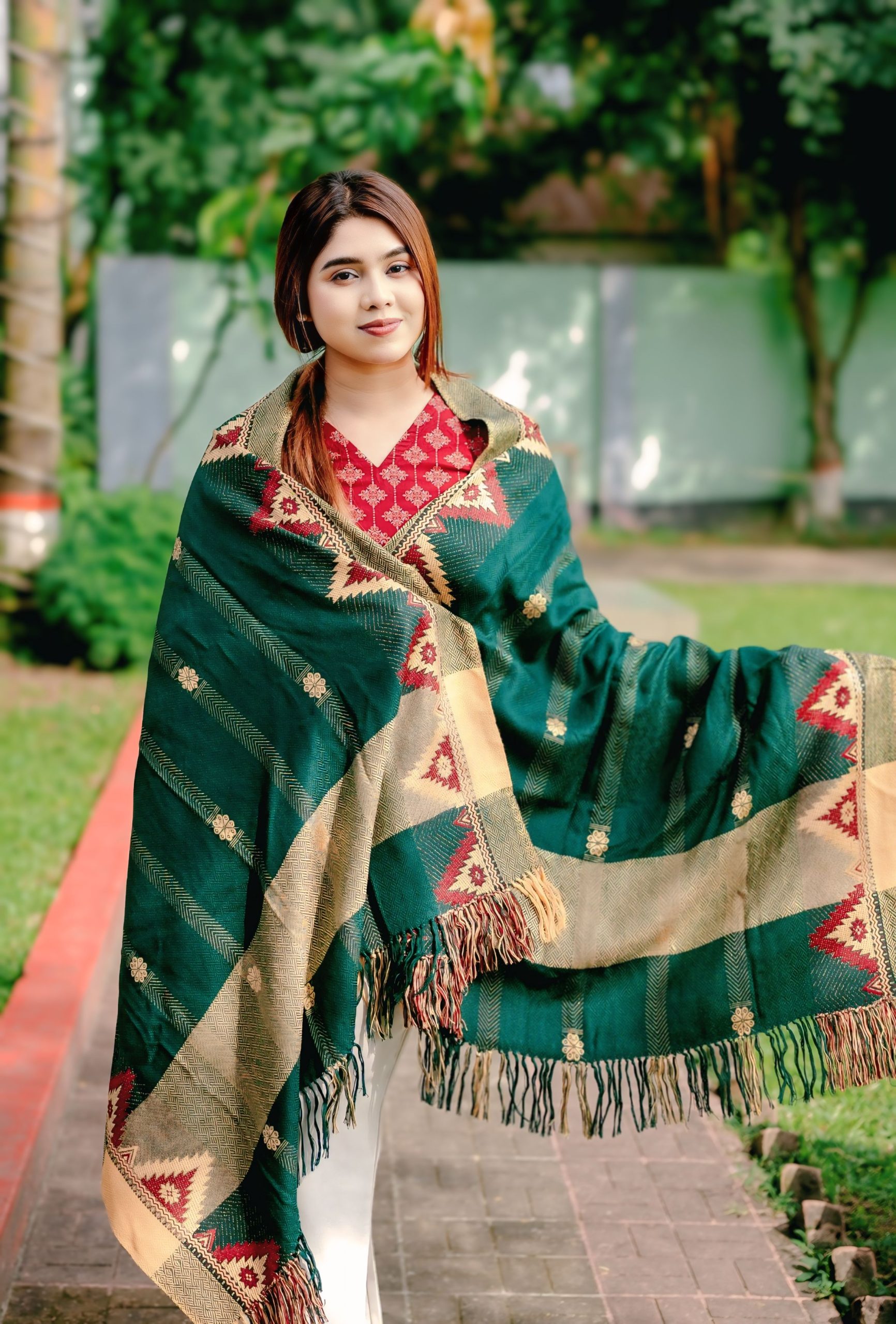 জামদানি শাল-সি গ্রিন কালার